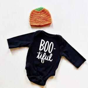 Halloween One Piece Newborn Infant 0-3 Crochet Pumpkin Hat Holiday Costume NWOT